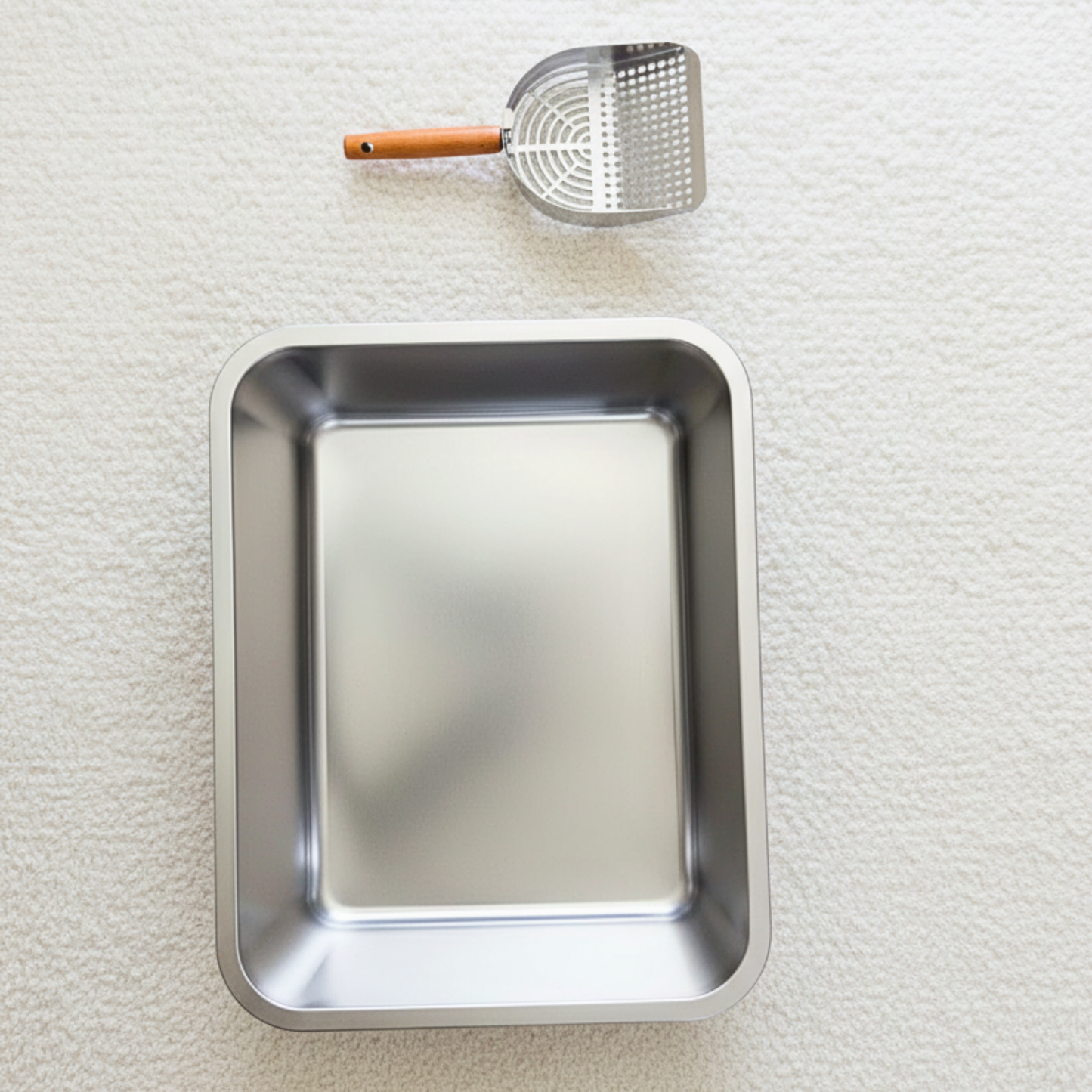 Stainless Steel Cat Litter Tray | Includes Metal Scoop | Hygienic, Durable & Odor-Resistant | 18×14×6 Inches