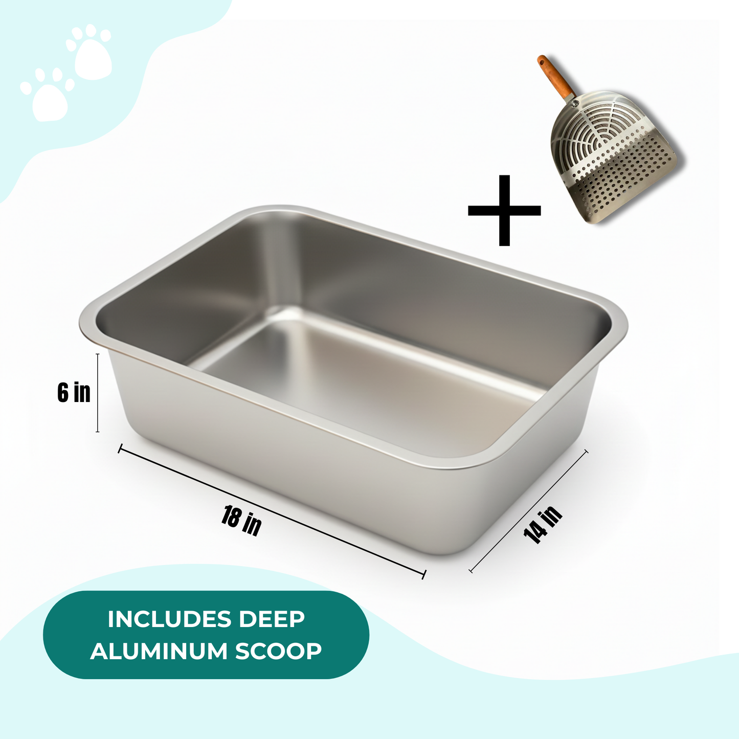 Stainless Steel Cat Litter Tray | Includes Metal Scoop | Hygienic, Durable & Odor-Resistant | 18×14×6 Inches
