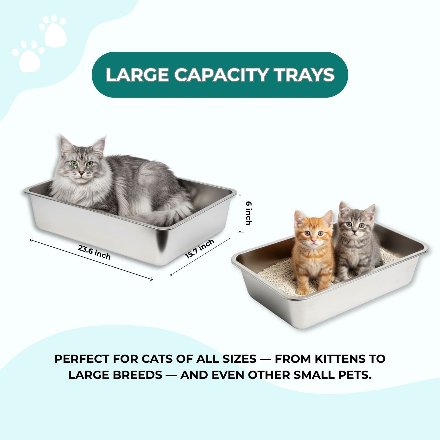 Stainless Steel Cat Litter Box Set – 4-Piece Kit with 2 Trays, Sifter & Scoop | Easy to Clean & Odor Resistant