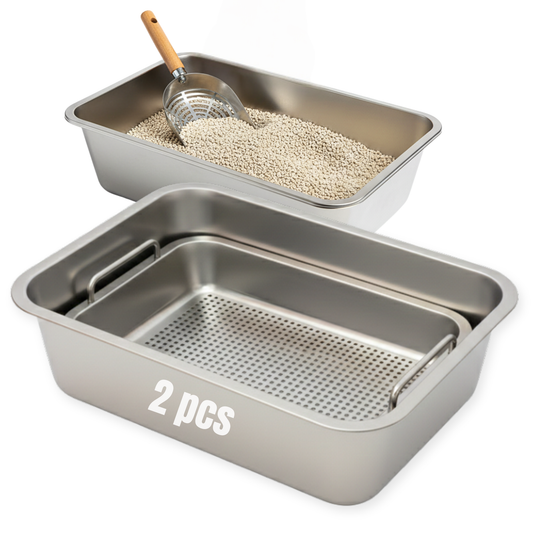Cat Litter Box Kit | 4-Piece Set: 2 Litter Boxes, 1 Sifter, 1 Scoop| Medium Size - 18×14×6 Inches