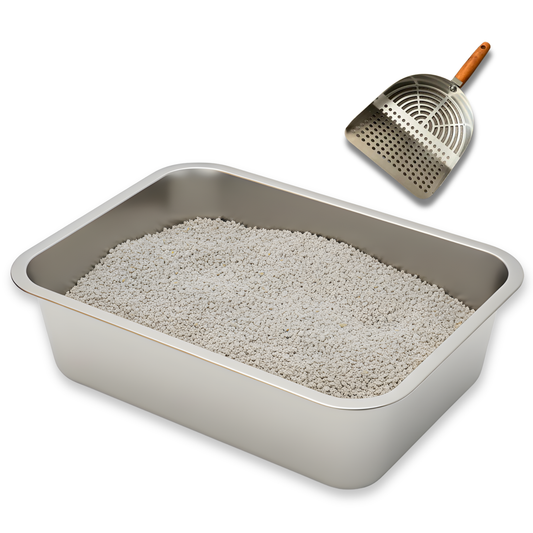 Cat Litter Box + Metal Scoop | Medium Size - 18×14×6 Inches